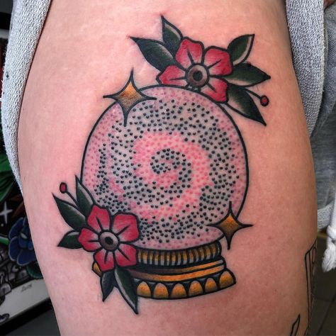 Crystal Ball Artwork, Fortune Teller Ball, Crystal Ball Tattoo, Real Tattoos, Flower Floor, Fun Tattoos, Ball Tattoo, Elbow Tattoos, Glitter Tattoo