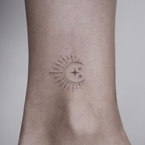 Anna Maria Reh on Instagram: “sun • moon • stars” Sun Moon And Stars Tattoo, Star Tattoo On Shoulder, North Star Tattoos, Star Tattoos For Men, Nautical Star Tattoos, Moon Star Tattoo, Tattoo Sonne, Shooting Star Tattoo, Small Star Tattoos