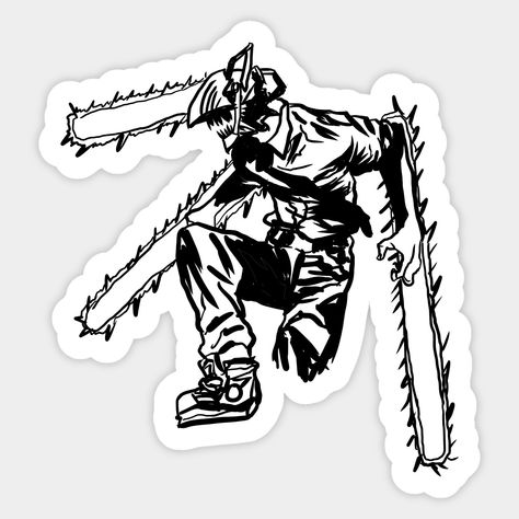 Denji Chainsaw Man Manga, Run Forest Run, Denji Chainsaw Man, Chainsaw Man Manga, Anime White, Man Silhouette, Stickers Anime, Japanese Text, Black And White Stickers