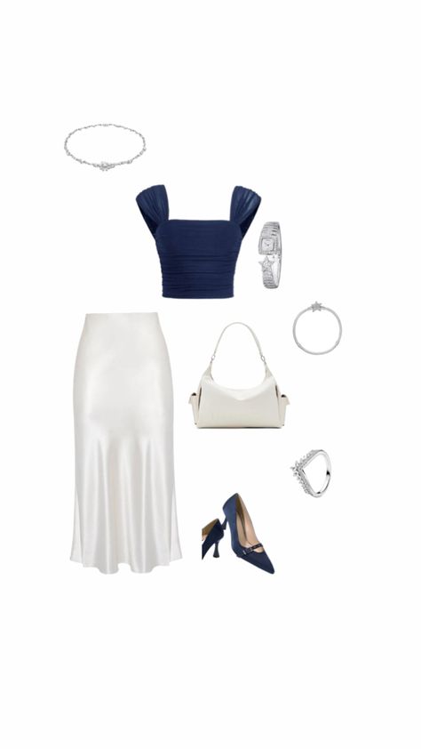 outfit, blue navy, white, silver jewellery Silver Jewellery, Navy White, White Silver, Silver Jewelry, Navy, Silver, Blue, White