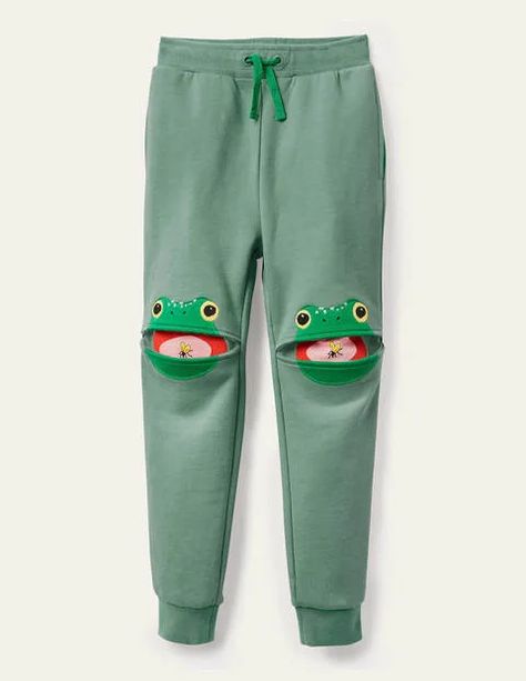 Appliqué Joggers Rosemary Green, Boden Boys, Green Boys, Boden Kids, Jersey Trousers, Print Design Pattern, Boden Uk, Green Frog, Mini Boden