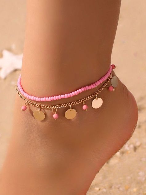 WARNING: CHOKING HAZARD-Small parts, not for children under 3 yrs.2pcs/Set Children's Fashionable Simple Round Pendant Anklet With Rice Beads Popular Beach Foot Accessories For Summer Pink Vacation   Iron Alloy     Kids Jewelry & Watches, size features are:Bust: ,Length: ,Sleeve Length: Pink Vacation, Accessories For Summer, Breast Tape Lift, Cream Contour, Rice Bead, Slim Fit Top, Lingerie Accessories, Plain Black, Kids Jewelry