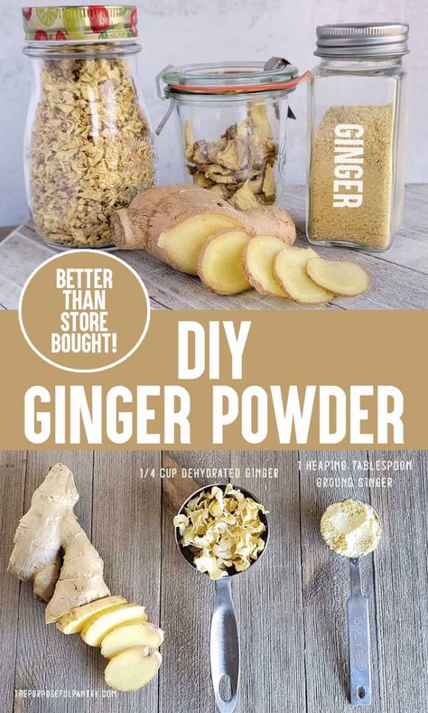 DIY Ginger powder and never buy another bottle of ginger powder, EVER!  Learn how to dehydrate ginger and make your own ginger powder that is so much better than storebought! Dehydrate Ginger, Dehydrated Herbs, Purposeful Pantry, Storing Fresh Ginger, How To Store Ginger, 2024 Health, Dehydrating Food Storage, Camp Recipes, Food Dehydration