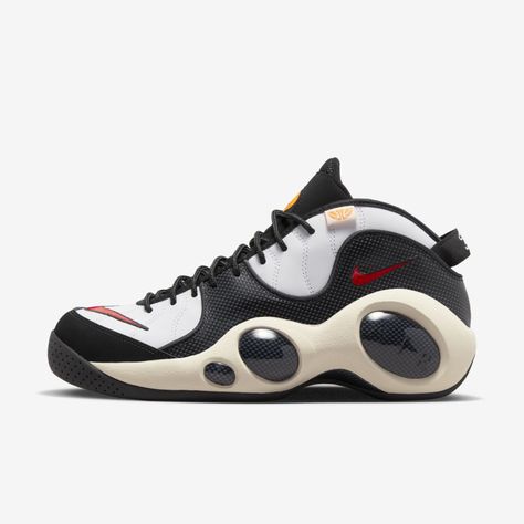 As one of the first shoes to popularize Nike Zoom Air technology, the Air Zoom Flight 95 returns in full force. Its natural lines and futuristic "bug eyes" reflect the design language of its time. Metallic detailing pairs with soft leather for premium off-court appeal. Benefits Wavy lines on the upper juxtapose with the futuristic "bug eyes" detailing to create the perfect off-court harmony. Originally designed for performance hoops, Zoom Air cushioning delivers lasting comfort. Foam midsole add Nike Air Zoom Flight, Bug Eyes, Nike Zoom Air, Jordan Bulls, Football Fashion, Shoes Sneakers Nike, Exclusive Sneakers, Air Zoom, Nike Air Zoom