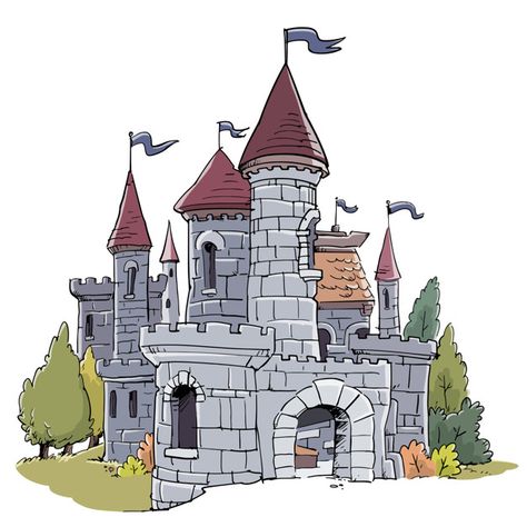 Fantástico castillo medieval Vector Premium | Premium Vector #Freepik #vector #casa #edificio #dibujos-animados #arquitectura Midevil Castle, Castle Cartoon, Castle Illustration, Castle Drawing, Medieval Houses, Castle Art, Medieval Castle, Cartoon Drawings, Adobe Stock