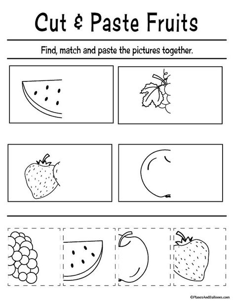 Fruit Worksheets For Preschool, School Skills Preschool, Fruit Tracing Worksheet, Preschool Practice Worksheets, Fruit And Vegetables Activities For Kids, Cut And Paste Activities For Kids, Scissor Skills Preschool, Preschool Activity Sheets, September Themes