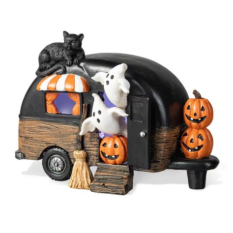 Glitzhome® 9.25" Halloween Lighted Camper Table Décor | Michaels Camper Table, Campervan Design, Cat Table, Table Halloween, Halloween Table Decorations, Twinkling Lights, Halloween Decorations Indoor, Halloween Lights, Ghost Pumpkin