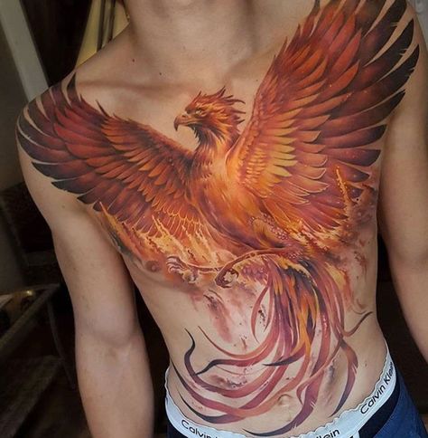 Some blue feathers for the arm? Tato Phoenix, Phoenix Bird Tattoos, Kunst Tattoos, Phoenix Tattoo Design, Tattoo Trend, Wolf Tattoo Design, Geniale Tattoos, Chest Tattoo Men, Stomach Tattoos