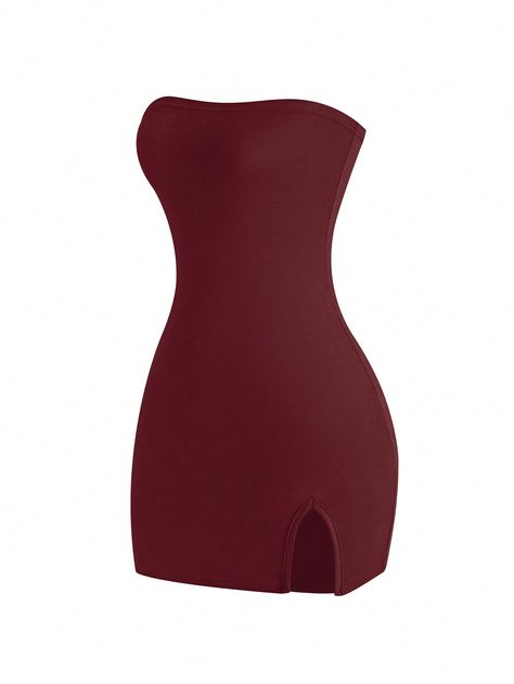 SHEIN EZwear Women Plain Minimalist Casual Tube DressI discovered amazing products on SHEIN.com, come check them out! Outfit Bordeaux, Casual Tube Dress, Belly Shirts, Crop Top Outfits, Casual Stripes, Fancy Outfits, Tube Dress, Basic Outfits, Burgundy Color