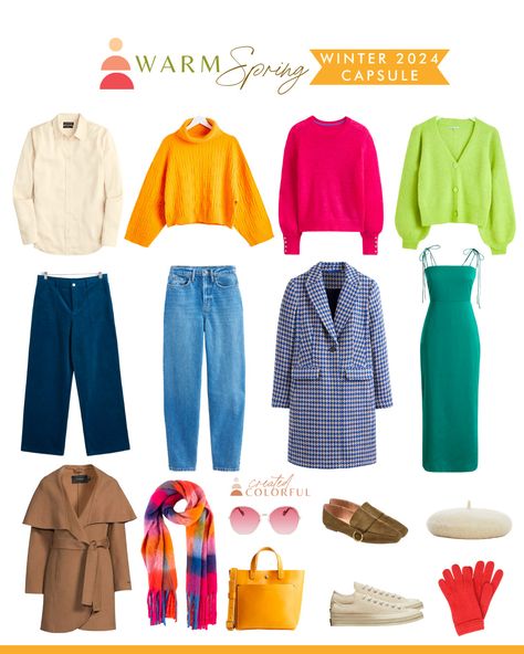 Spring Color Palette Outfits, Color Palette 2023, Colorful Capsule Wardrobe, Hoc Spring, True Spring Palette, Warm Spring Palette, Warm Spring Color Palette, True Spring Color Palette, Warm Spring Outfits