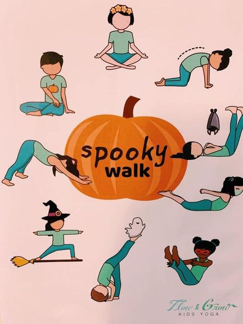 What are your plans for Halloween Yoga and activities with your kids?❤️ Try Flow and Grow’s Spooky Halloween Walk Lesson plan! 🎃 👻 This lesson plan includes yoga cards, a story to guide your spooky walk, games, activities, and coloring pages! 📔 https://flowandgrowkidsyoga.com/collections/kids-yoga-resources/products/spooky-halloween-yoga-games-activities-for-kids Halloween Yin Yoga, Halloween Yoga For Kids, Yoga Crafts For Kids, Halloween Gym Games, Halloween Movement Activities, Spooky Walk, Halloween Theme Preschool, Preschool Outdoor Activities, Kids Yoga Games