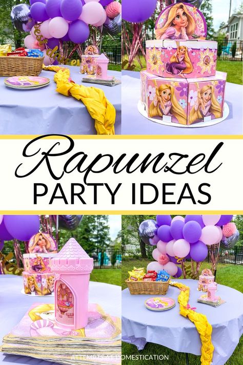 Rapunzel Party Ideas, Rapunzel Birthday Party Ideas, Disney Princess Theme Birthday Party, Rapunzel Birthday Cake, Rapunzel Braid, Pink Balloon Garland, Tangled Birthday Party, Rapunzel Birthday, Rapunzel Birthday Party