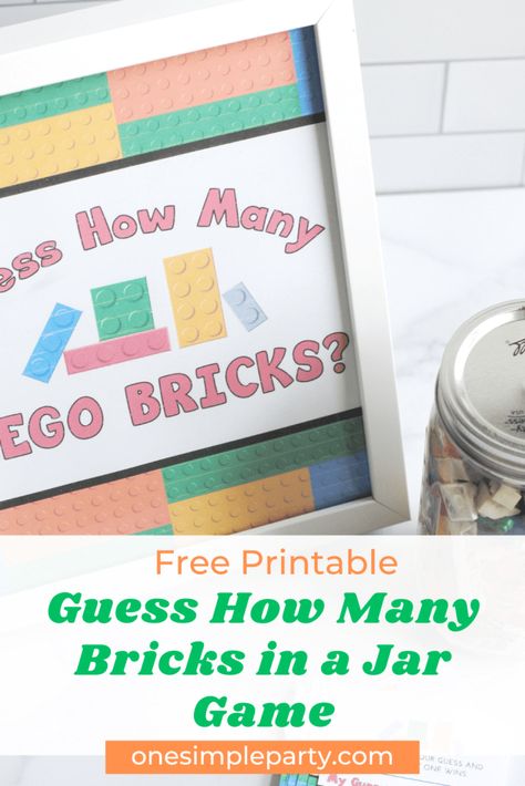 Free Printable Guess the Lego Bricks in a Jar - Lego Party Games, Party Game Prizes, Jar Printable, Jar Games, Lego Themed Party, Lego Coloring Pages, Party Prizes, Lego Building Blocks, Lego Bricks