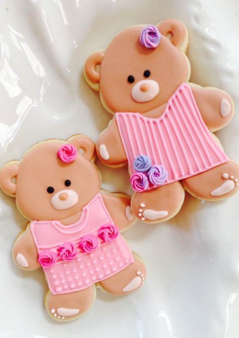 Teddy Bear Cookies, Royal Icing Sugar, Teddy Bear Party, Pink Cookies, Teddy Bear Cakes, Cookie Connection, Bear Cookies, Sugar Cookie Designs