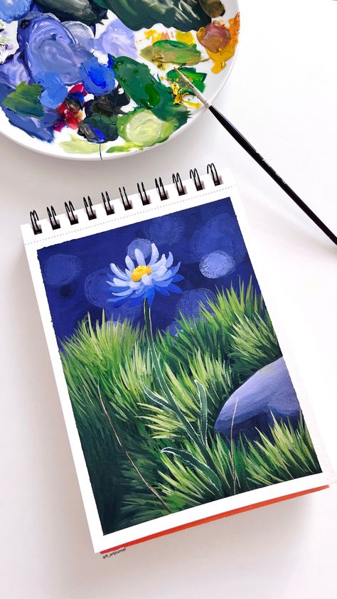 #painting #artjournal #sketchbook #gouache #daisy #art Guache Art, Art Gouache, Drawing Scenery, Journal Therapy, Painting References, Daisy Art, Oil Pastel Paintings, Pastel Paintings, Daisy Painting