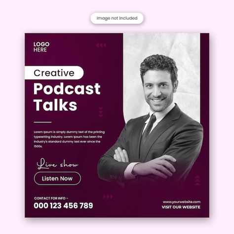 Podcast Banner, Podcast Social Media, Creative Podcast, Social Media Post Template, Post Ad, Creative Ads, Type Setting, Banner Template, Post Templates