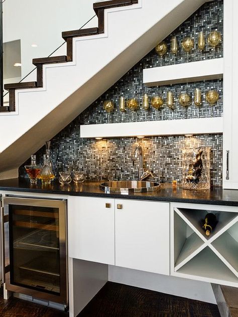 Wine Bar Under Stairs Design, Pictures, Remodel, Decor and Ideas file it under top priority Bar Under Stairs, Space Under Stairs, تحت الدرج, درج السلم, Model Dapur, Bar Mini, Bar In Casa, Under The Stairs, Basement Stairs