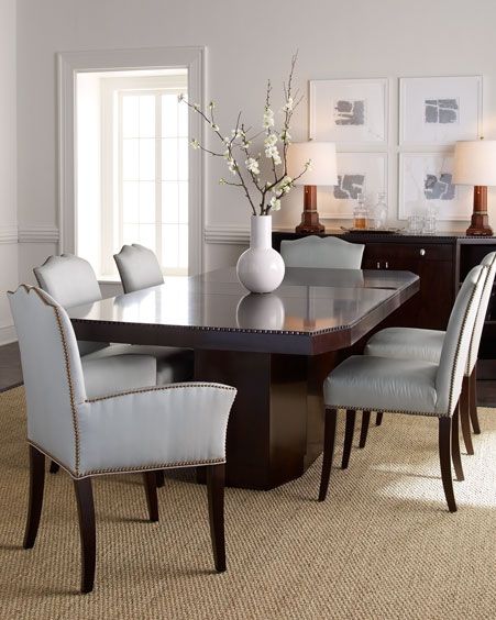 Ralph Lauren dining room set Black And White Dining Room, White Chairs, Dining Room Contemporary, Revere Pewter, White Dining Room, Budget Friendly Decor, Space Interiors, Grey Kitchens, White Rooms