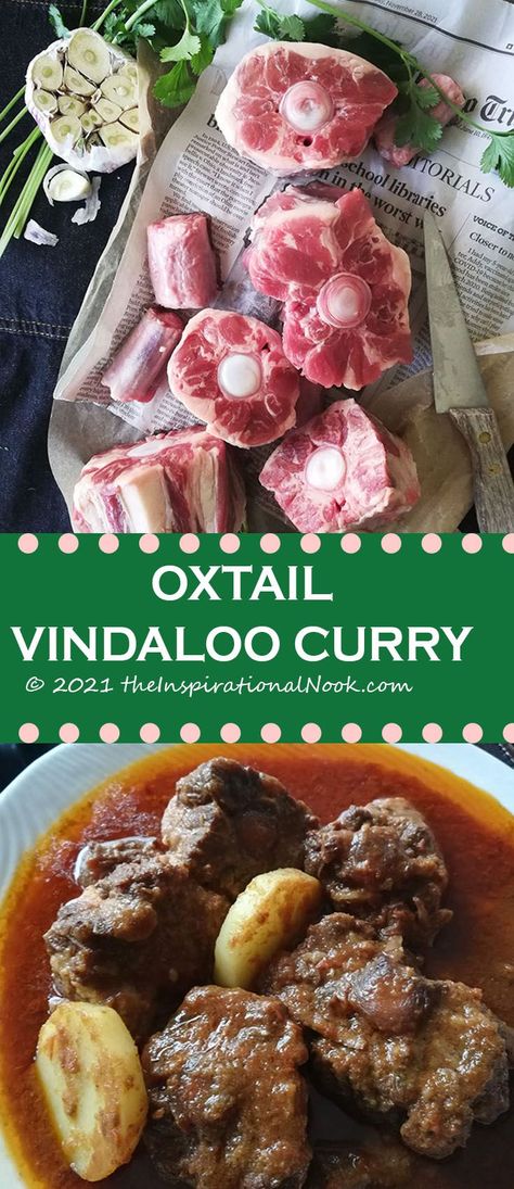 Raw beef oxtails in newspaper  and cooked beef oxtails and potatoes in a red gravy in a white plate Curried Oxtail Recipes, Smothered Oxtails And Gravy, Curry Oxtails, Oxtail Curry Recipe, Oxtail Curry, Cooking Oxtails, Beef Oxtail, Vindaloo Curry, Oxtail Recipes