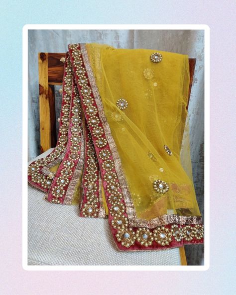 Yellow net dupatta Fancy Dupatta Design, Dupatta Designs, Net Dupatta, Yellow, Quick Saves, Design