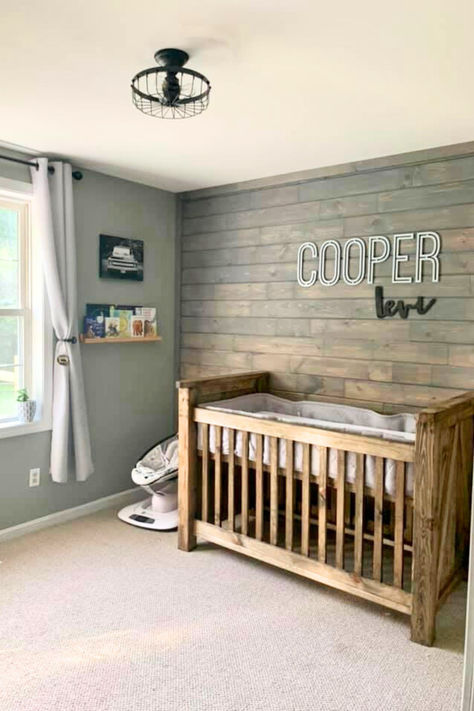 Gender Nuetral nursery baby room Rustic Nursery Room Ideas, Country Baby Rooms, Weathered Wall, Baby Boy Room Themes, Wall Boards, Boy Nursery Themes, Baby Nursery Inspiration, Baby Boy Nursery Themes, Baby Room Themes