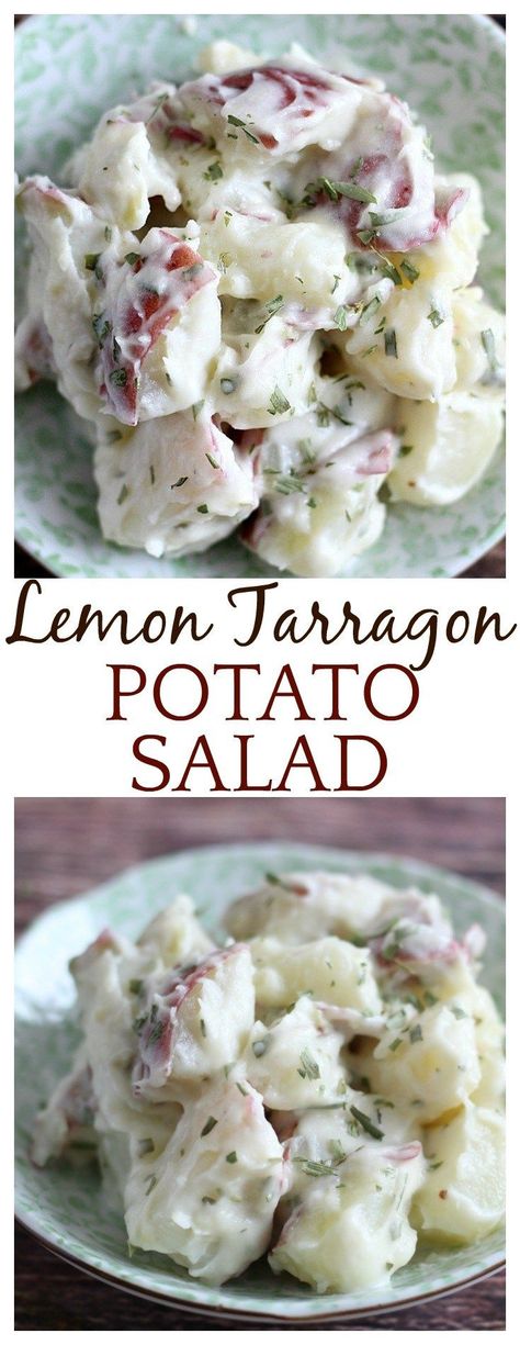 We've been on a kick this summer trying new recipes! This Creamy Lemon Tarragon Potato Salad is just as easy to make as the original, but with a little more zippy herb flavor! We love it! Use fresh tarragon if you can find it! Side Potatoes, Tarragon Recipes, Recipes Salads, Diy Easy Recipes, Food Salad, Summertime Recipes, Savory Salads, Potato Salad Recipe, Potato Sides