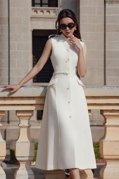 Chic Long Dresses, Elegant Women's Clothing, Cotton Strap Dress, A Line Dress Knee Length, Formal Dresses Business, Jackie O Inspired Outfits, A Line Square Neck Dress, Casual A Line Dress, Elegant Women Dresses Classy