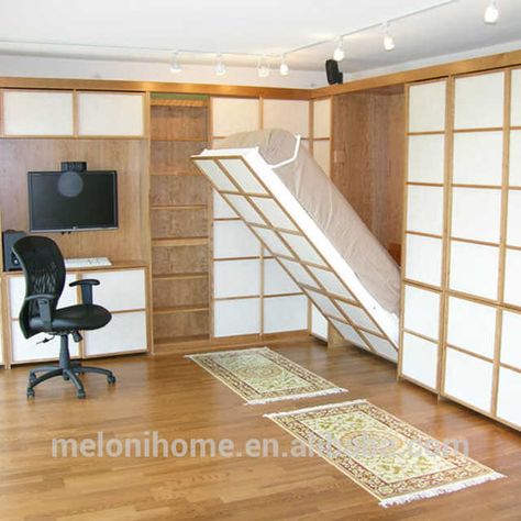 Source Japanese style Murphy Bed System Invisible Twin Folding Wall Bed on m.alibaba.com Murphy Bed Ideas, Horizontal Murphy Bed, Ikea Apartments, Full Size Murphy Bed, Murphy Bed Ikea, Murphy Bed Desk, Modern Murphy Beds, Murphy Bed Plans, Murphy Bed Diy