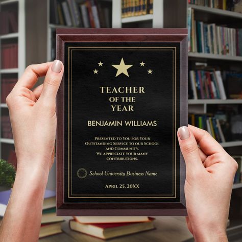 Teacher of the Year Logo Gold Appreciate Custom Award Plaque Graduation Awards, Employee Appreciation Awards, Trophy Craft, Trophy Engraving, Teacher Of The Year, Stars Logo, Teacher Awards, Award Plaques, Educator Gifts