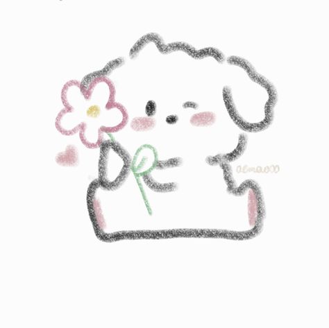 Matching Pfp With Flowers, Puppy Love Drawing, Girly Doodles Easy, Silly Dog Doodle, Doodles Of Dogs, Bday Doodles, Cute Dog Doodles, Doodles Dog, Puppy Drawing Easy