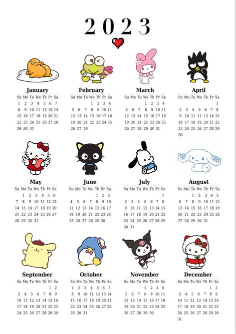 Kuromi Calendar 2023, Sanrio Calendar 2023, 2023 Calendar Aesthetic, Bestie Journal, Hello Kitty Calendar, Frog Kawaii, Flip Calendar, Modern Calendar, July Calendar