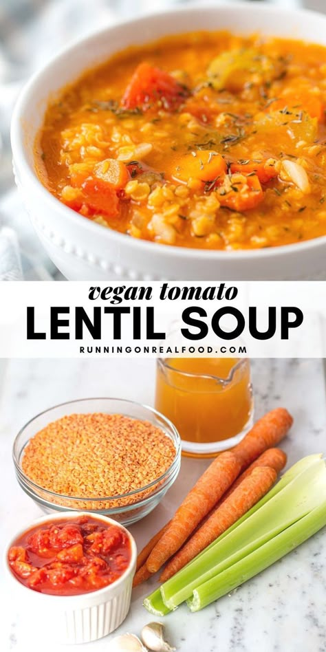 Lentil Tomato Soup, Italian Lentil Soup Recipe, Canned Diced Tomatoes, Tomato Lentil Soup, Tomato Lentils, Vegan Lentil Soup, Lentil Soup Recipes, Red Lentils, Red Lentil Soup