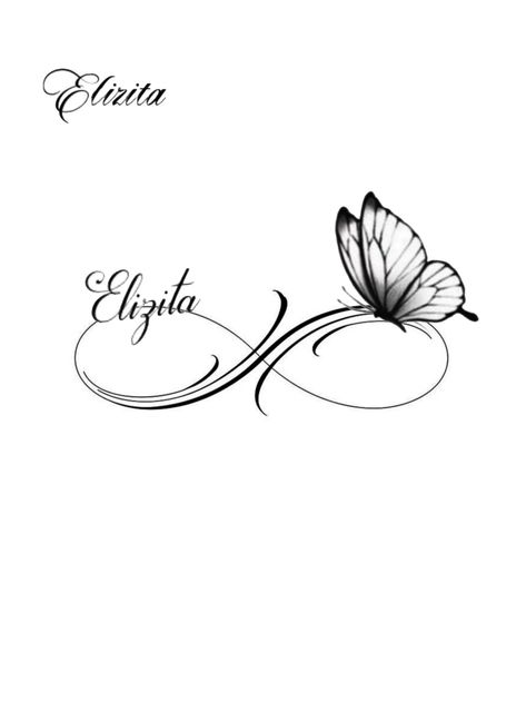 Infinite Tattoo Design, Butterfly With Name Tattoo, Infinity Butterfly Tattoo, Baphomet Tattoo, Small Infinity Tattoos, Tato Nama, Guru Tattoo, Infinite Tattoo, Him And Her Tattoos