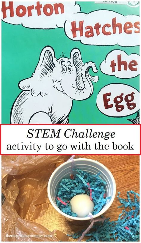 Horton Hatches the Egg activity -- a fun STEM activity for Dr. Seuss book Dr Seuss Stem, Dr Seuss Book Activities, Egg Drop Challenge, Horton Hatches The Egg, Easter Stem, Dr Seuss Preschool, Fun Stem Activities, Dr. Seuss Book, Dr Seuss Activities