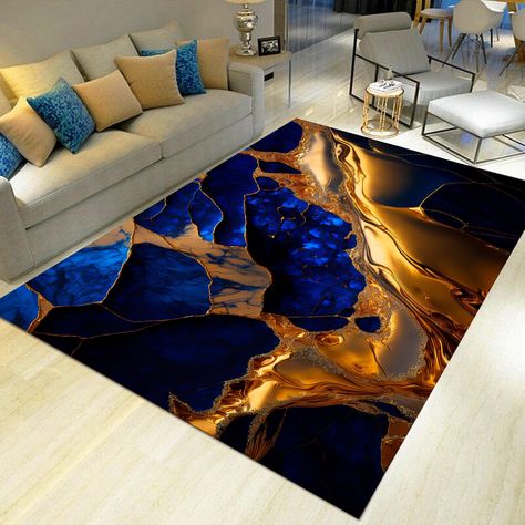 Luxury Living Room Area Rugs, Blue Gold Rug, Blue Area Rugs In Living Room Farmhouse, Marble Flooring Design Living Room, Custom Rugs Design, Blue And Gold Living Room, Epoxy Floor Designs, Blue Marble Wallpaper, Marble Rug