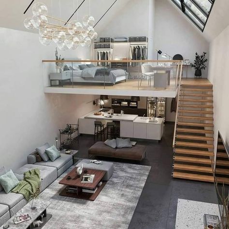 Loft House Design, Loft Interior Design, Tiny House Loft, House Loft, House Floor Design, Small Apartment Design, Loft Interiors, Loft House, Loft Design