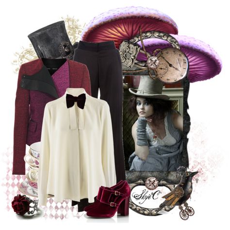 "Mad Hatter Genderbender - Dreamcast : Helena Bonham Carter - Tim Burton's Alice in Wonderland (Disney)" by rubytyra on Polyvore Mad Hatter Outfit, Wonderland Fashion, Alice In Wonderland Outfit, Sharon Wauchob, Mad Hatter Costume, Spirit Week Outfits, Alice In Wonderland Disney, Everyday Cosplay, Mad Hatter Party