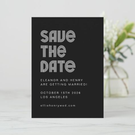 Retro 70s Disco Font Unique Black White Wedding Save The Date White Disco Wedding, Disco Font, Disco Wedding, 70s Disco, Black White Wedding, Photo Invitations, Couple Shower, Wedding Save The Date, Retro 70s