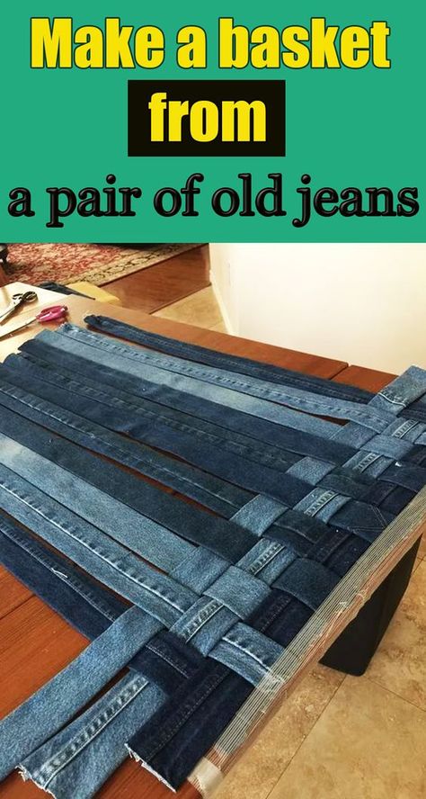 Jean Crafts Ideas, Denim Jeans Diy, Upcycled Denim Diy, Diy Jeans Crafts, Jeans Upcycle, Diy Old Jeans, Make A Basket, Denim Scraps, Denim Bag Diy