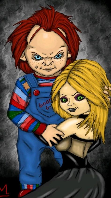 Chucky And His Bride, Chucky Movies, Horror Cartoon, Childs Play Chucky, Bride Of Chucky, Horror Movie Icons, Horror Artwork, Horror Movie Art, Horror Icons