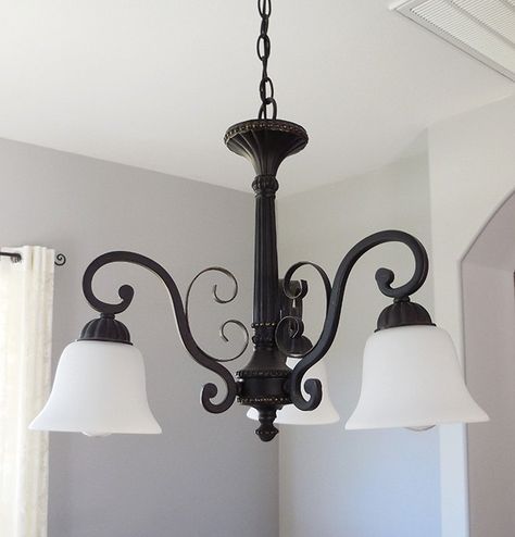 How To Update A Chandelier, Chandelier Makeover, Old Chandelier, Farmhouse Style Lighting, Farmhouse Light, Chandelier Farmhouse, Painting Metal, Diy Light, Rustic Bathroom Designs