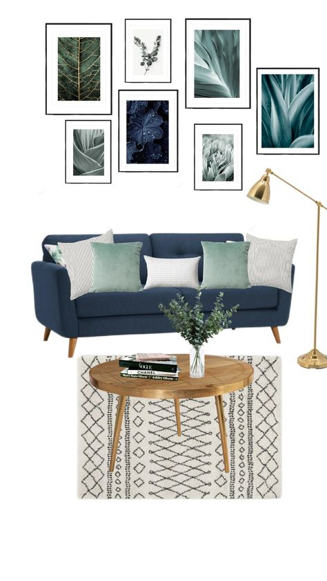 Navy Green Gold Living Room, Black White Green Navy Living Room, Navy Green Living Room Decor, Navy Sofa Sage Green Walls, Navy And Seafoam Living Room, Navy And Grey Sofas Living Room, Sage Grey And Navy Living Room, Navy Blue And Mint Green Living Room, Dark Blue And Sage Green Living Room