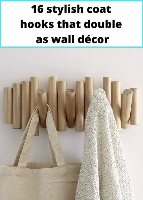 Wooden Coat Hooks, Modern Wall Hooks, Wood Hooks, Diy Wand, Hemma Diy, Teak Wall, Wooden Coat Rack, Entryway Hallway, Stylish Coat