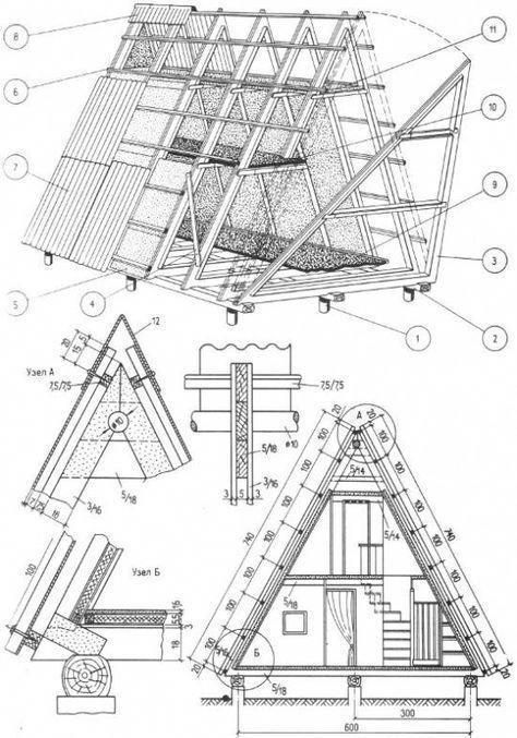 A Frame Cabin Plans, Casa Hobbit, Rustic Barndominium, Triangle House, A Frame Cabins, Small Barn, A Frame House Plans, Construction Details, A Frame Cabin