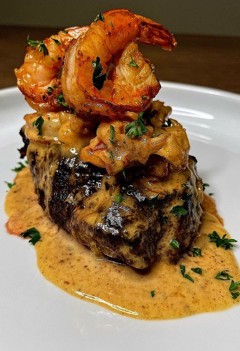 Filet Mignon And Shrimp Recipes, Shrimp And Lobster Sauce, Steak With Shrimp, Baked Brisket, Lobster Cream Sauce, Steak Shrimp, Lobster Sauce, Seafood Lasagna, Lasagna Recipes