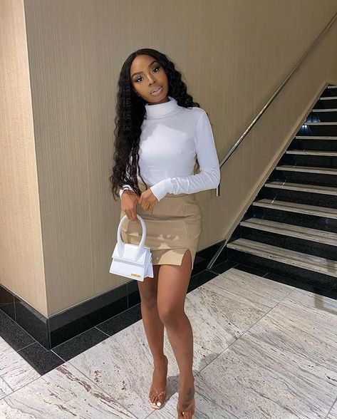 @riahj.xo • Instagram photos and videos White Jacquemus Bag, Cute Outfits Dressy, Boujee Fits, Tan Mini Skirt, Walk With God, Jacquemus Bag, Outfits Dressy, Boujee Outfits, Black Women Makeup