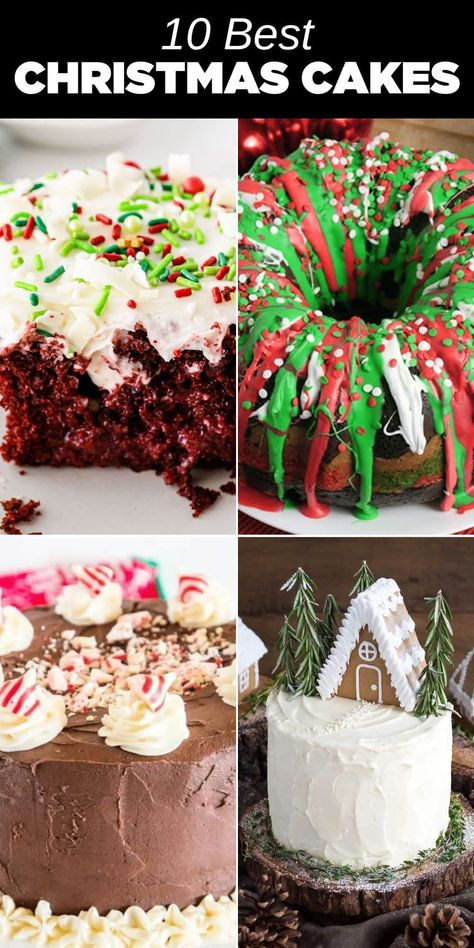 10 + Christmas Cakes Christmas Icebox Cake, Christmas Layered Cake, Best Christmas Cakes, Christmas Cake Desserts, Christmas Theme Cakes, Winter Cake Ideas, Orange Christmas Cake, Christmas Bundt Cake Recipes, Holiday Cakes Christmas