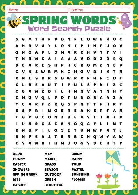 Spring Word Search Free Printable, Stimulate Your Brain, Spring Word Search, Makers Space, Word Puzzles For Kids, Preschool Craft Activities, Puzzle Worksheet, Word Search Printables, Spring Words