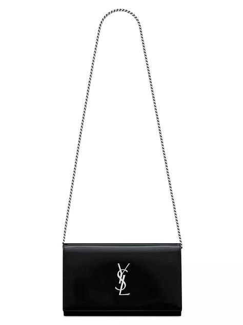 Shop Saint Laurent Cassandre Chain Wallet In Shiny Leather | Saks Fifth Avenue Chain Wallet, Saint Laurent Wallet, Black Wallet, Black Chain, Wallet Chain, Leather Silver, Coin Pouch, Black Cross Body Bag, Wallet Case