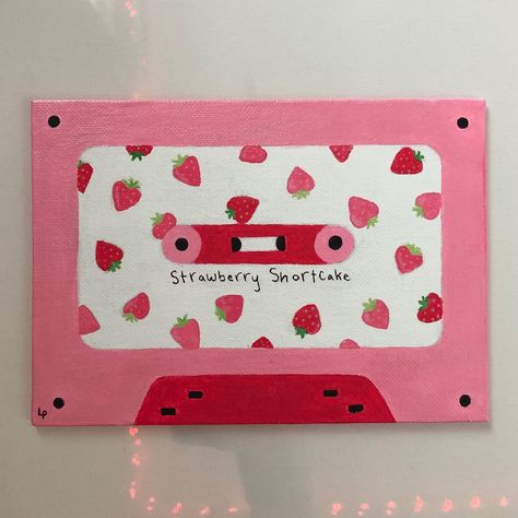 Cassette Tape Painting, Freetime Activities, Cute Easy Paintings, Pink Canvas Art, Tape Painting, Posca Art, Canvas Drawing, Square Painting, Simple Canvas Paintings